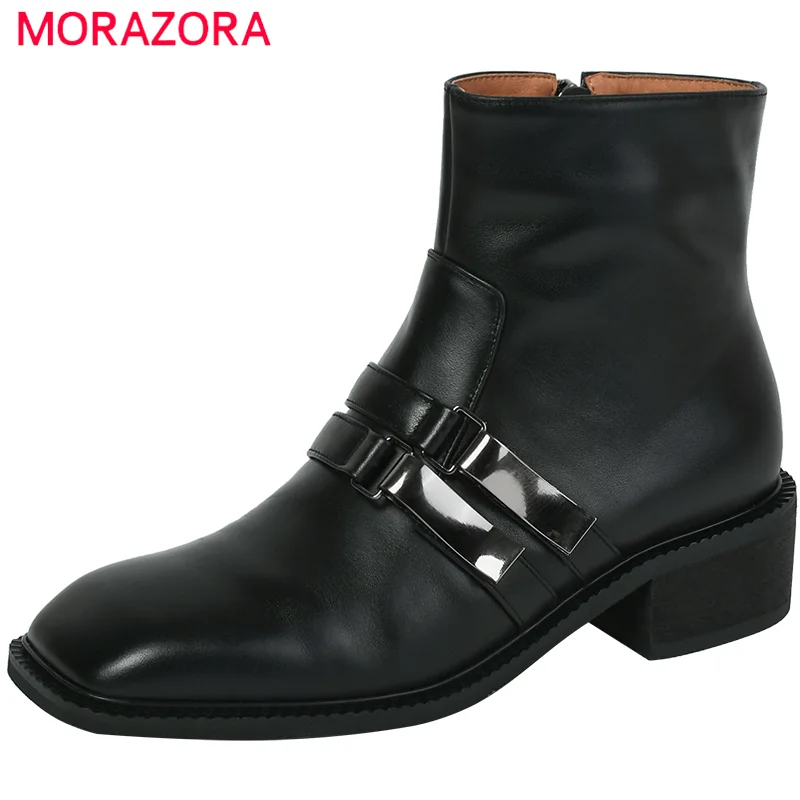 

MORAZORA 2022 New Arrive Genuine Leather Boots Women Shoes Low Heels British Style Vintage Shoes Autumn Women Ankle Boots