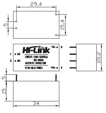 HLK-PM01 AC-DC 220V 5V понижающий Питание модуль интеллигентая (ый) бытовой выключатель |