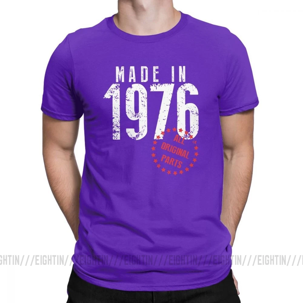 Сделано в 1976, все оригинальные детали, новинка, футболка для дня рождения, мужская одежда с коротким рукавом, обычные футболки, хлопковая Футболка с круглым вырезом - Цвет: Фиолетовый