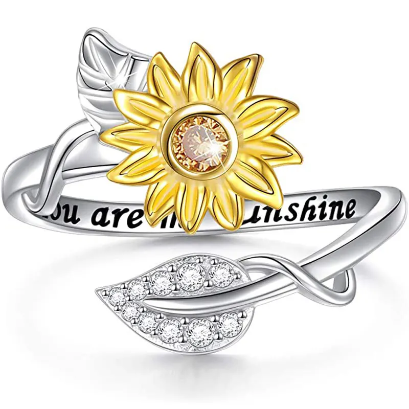 

Sunflower White Gold Color Jewelry Set for Women Girls Fashion Crystal Engagement Necklace Ring Bracelet Wedding Jewelry Gifts