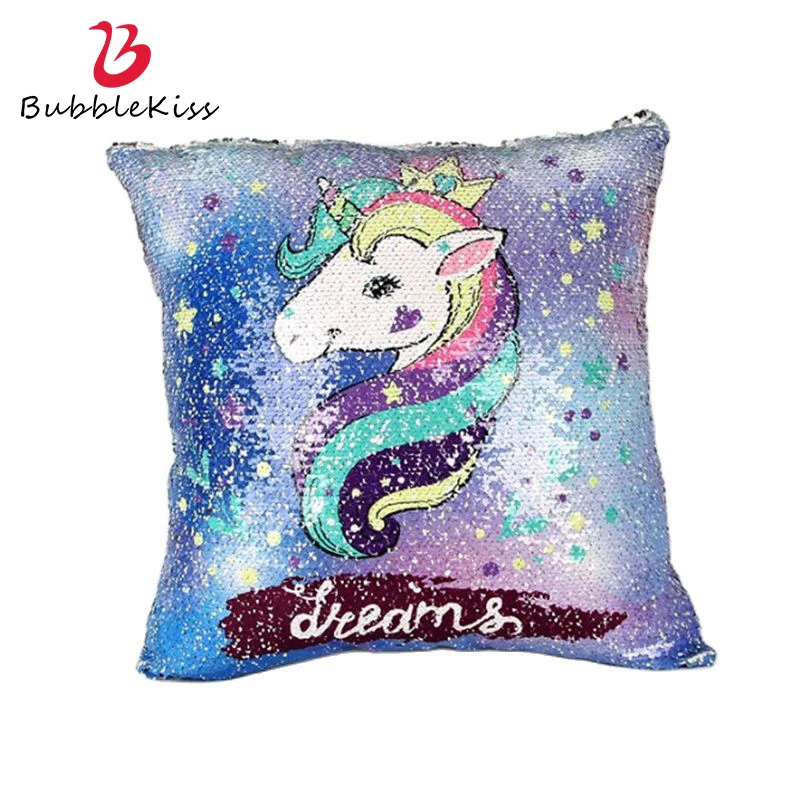 Пузырь поцелуй Единорог узор блесток двойной наволочка с блестками для диванных