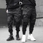 Брюки-карго мужские, черные, повседневные, с боковыми карманами, с лентами, в стиле хип-хоп, 2021