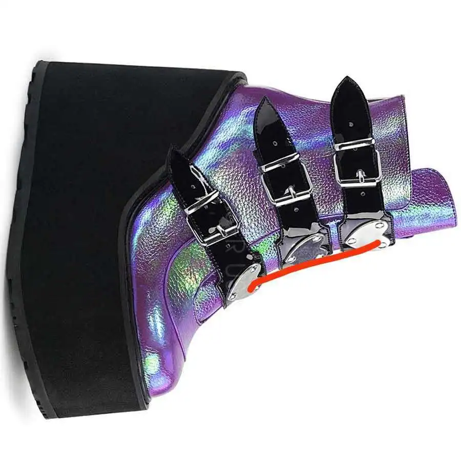 

43 thick bottom Slope heel belt short women's size buckle muffin super high heeled boots waterproof platform