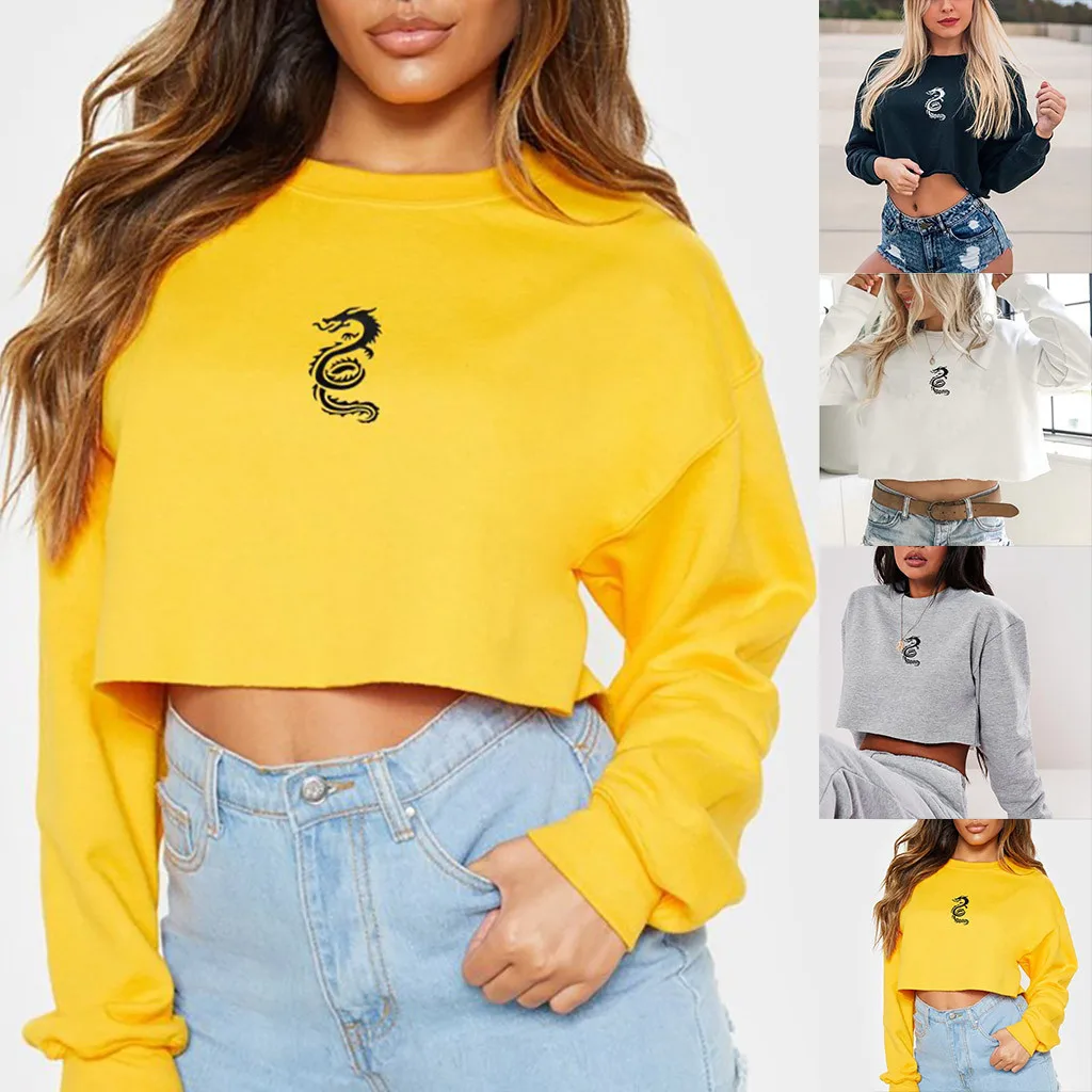 Женские короткие топы с принтом дракона тотемного пупка Женский Осенний пуловер