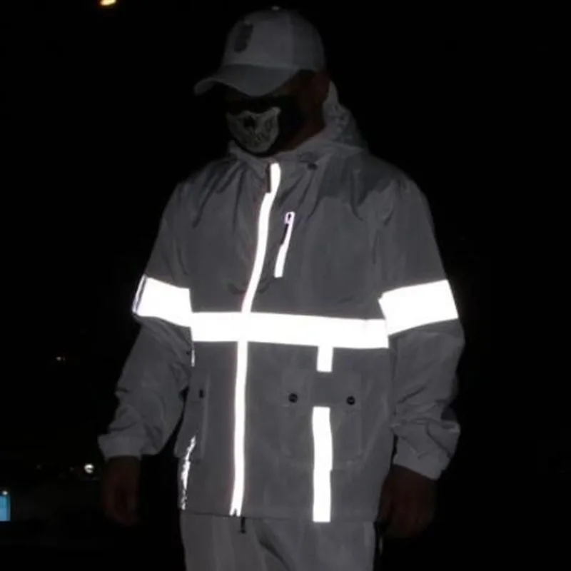 Мужская Осенняя Светоотражающая Лоскутная Повседневная куртка с капюшоном