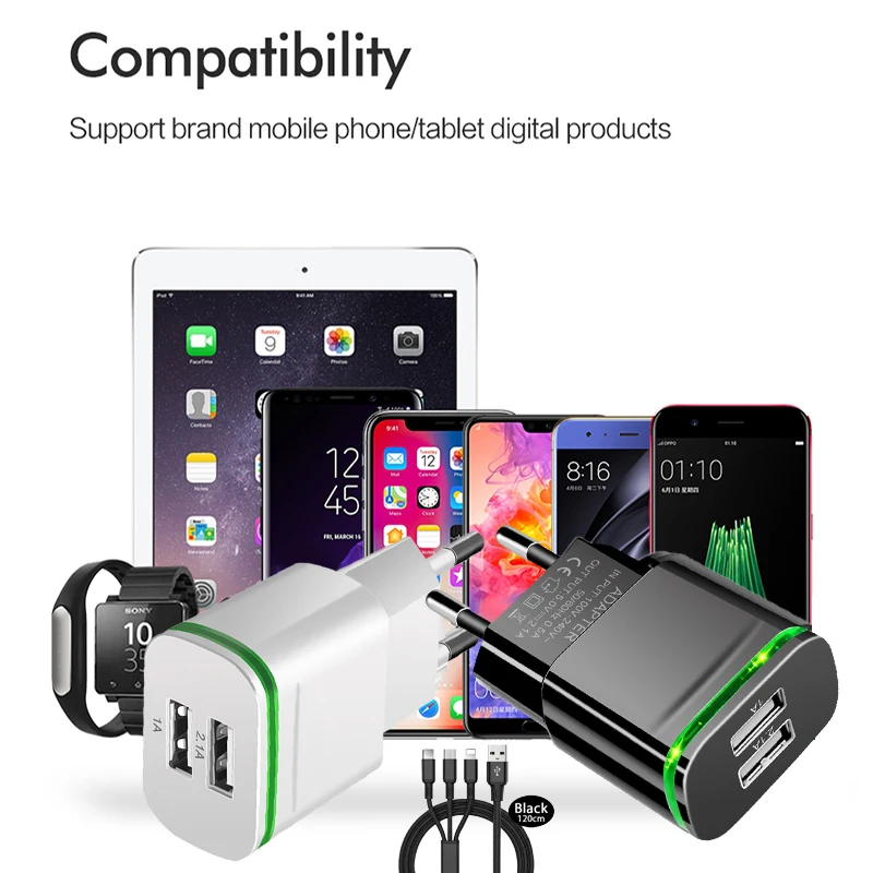 Зарядное устройство XEDAIN с 2USB-портами 5 В 2 1 А для Xiaomi Samsung Iphone 7 8 X XS XR | Мобильные