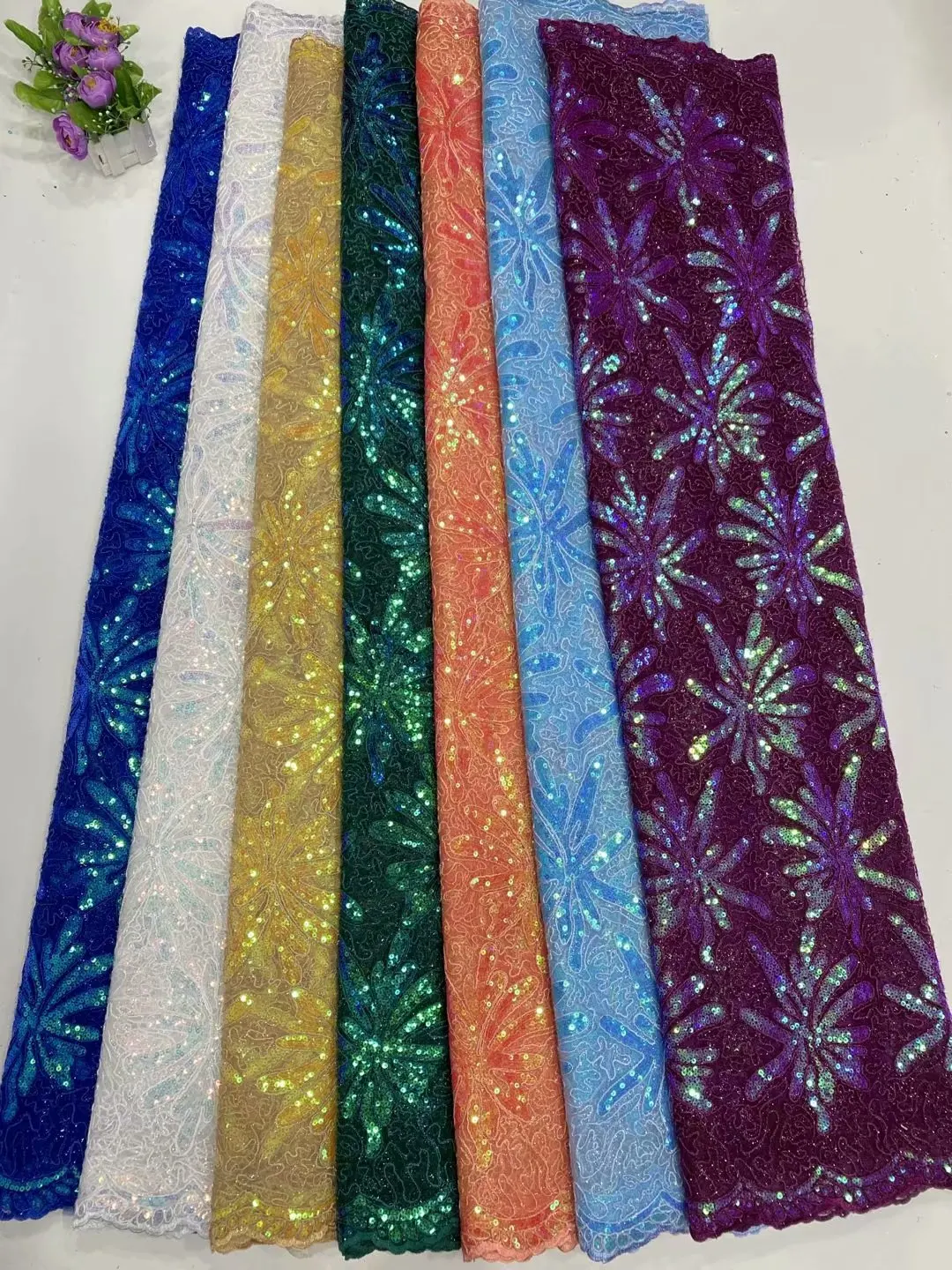 

Latest design Double color France mesh lace with sequins Classic look net lace for wedding 2021 Embroidered tulle Lace fabric