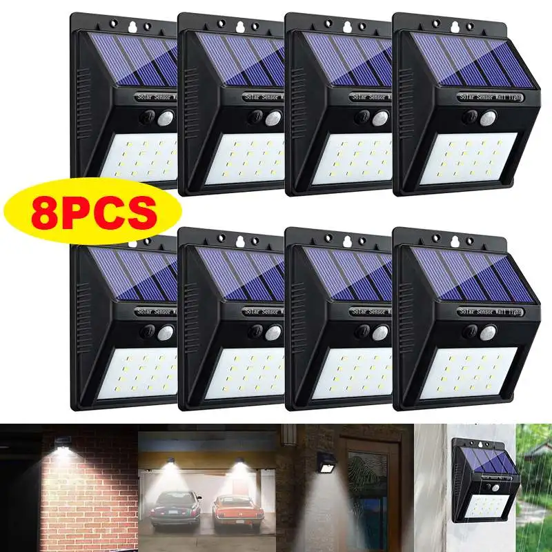 8 Pcs 1/4/8 шт. 20 светодиодный солнечный уличный свет Водонепроницаемый энергосберегающие светодиодные фонари для дома и сада безопасности движения PIR Сенсор обнаружения настенные светильники - Испускаемый цвет: 8 Pcs