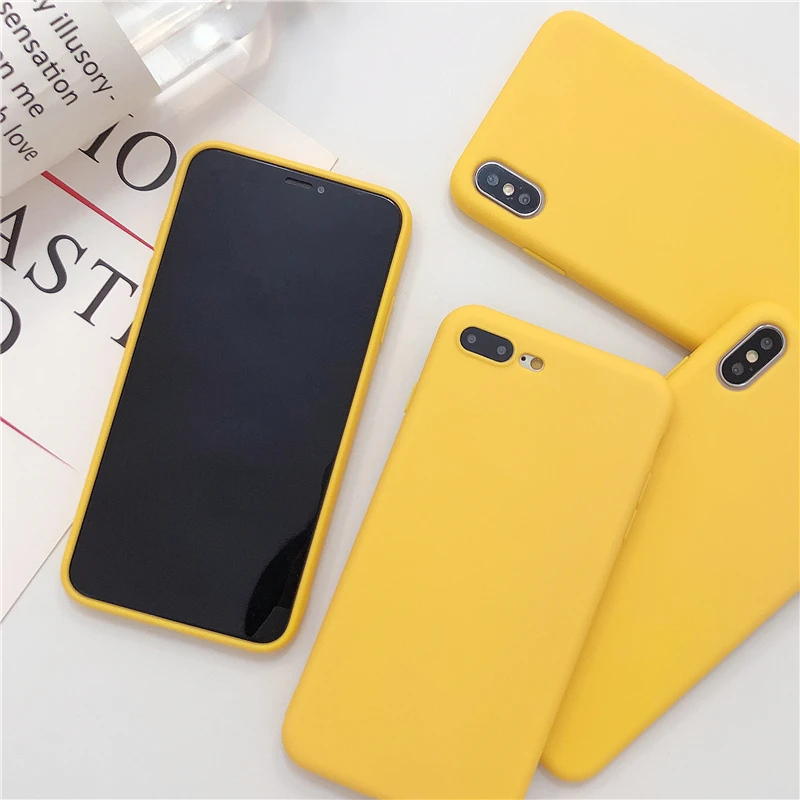 Yellow Matte Phone Case For iphone 12 Mini 11 Pro XS Max XR X 8 7 6S 6 Plus SE 5 5S Silicone Cases Solid Color Soft TPU Cover | Мобильные