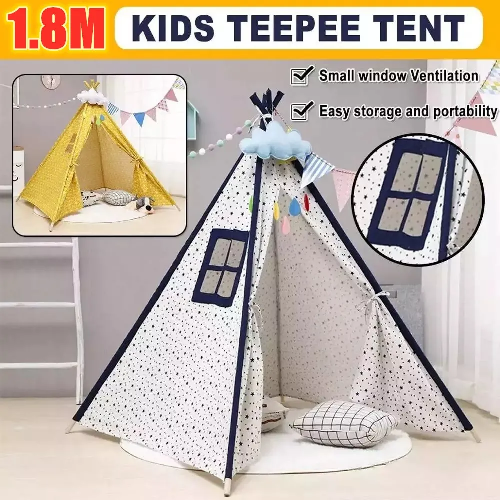 

1.8M Portable Children's Tents Kids Cotton Canvas Indian Play Tent Tipi Play House Wigwam Child Little Teepee Room Decoration