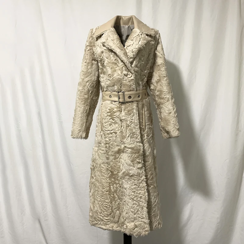 

rf2078 Real Fur Dress Woman Elegant X-long Lamb Fur Coat Long Sleeve Double Breasted Fashion Natural Fur Coat