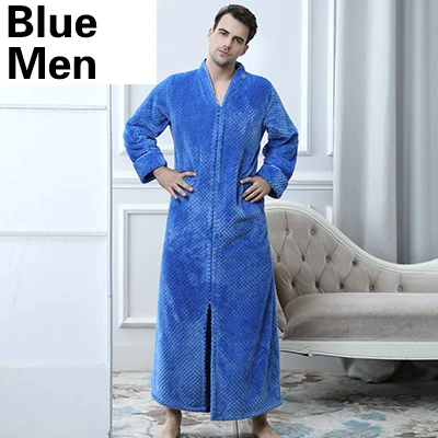 Men Blue Женский большой размер, ультра длинный утепленный теплый халат для влюбленных, зимний фланелевый термо банный халат для беременных, женский халат - Цвет: Men Blue