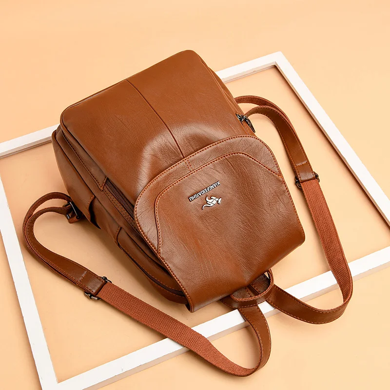 

Luxury Soft Leather Women's Backpack High Quality Durable Leather Travel Backpack Fashion Casual Female Cover Backpack SAC