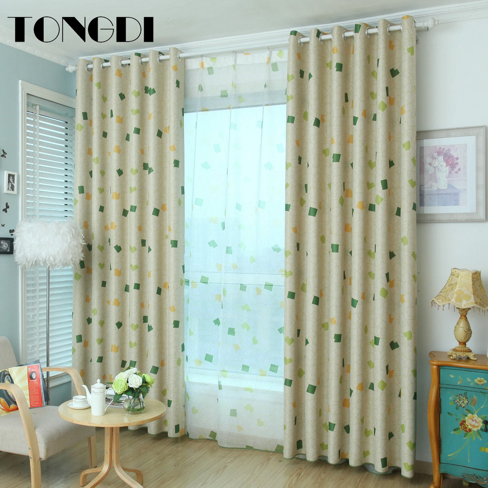 

TONGDI Blackout Curtains Pastoral Geometric Printing Decoration For Children Home Hotel Christmas Sitting Bedroom LivingRoom