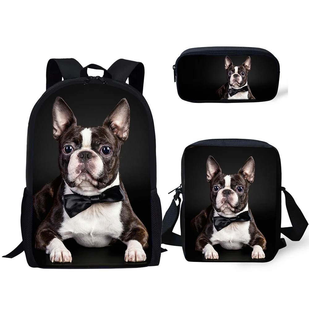 HaoYun Kids Fashion Backpack Handsome Bulldogs Designer School Bags Lively Animal 3PC/Set Students Back to School Book Bags