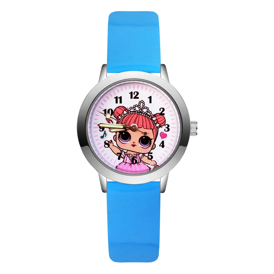 Sky Blue Модные милые стильные детские часы для девочек, кварцевые наручные часы с кожаным ремешком JA95 - Цвет: Sky Blue