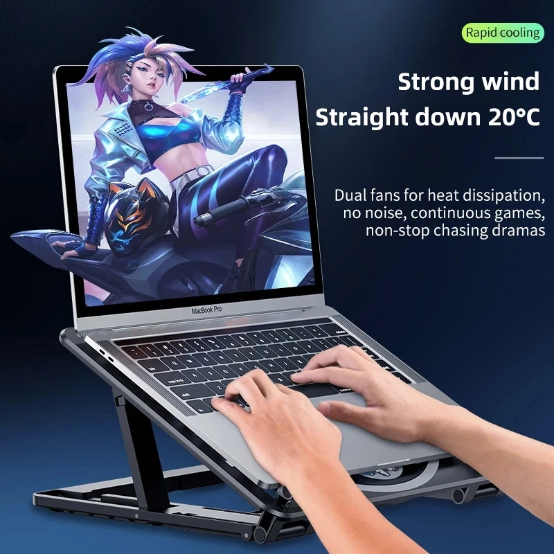 2in1 portable laptop stand support notebook foldable phone holder stand with cooling fan for macbook pro air pc tablet holder free global shipping