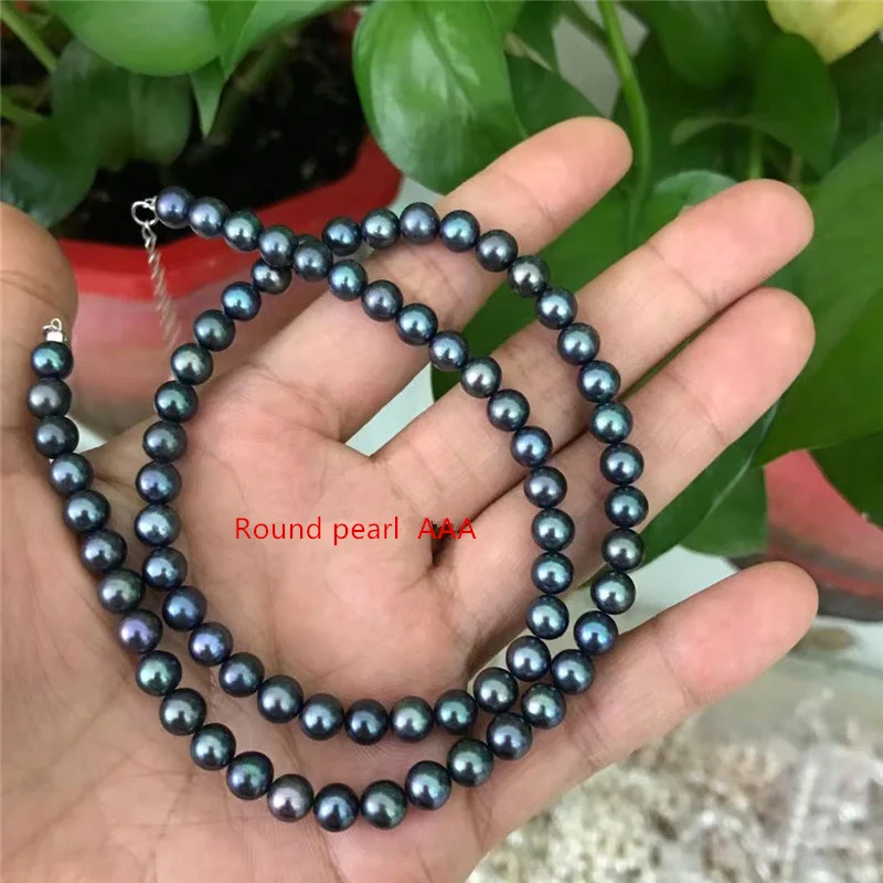 Ожерелье из натурального пресноводного жемчуга колье с почти круглым жемчугом 16