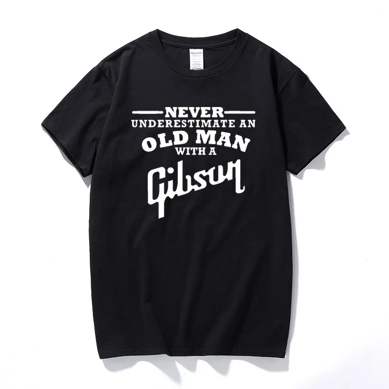 

Гитара Gibson Never Underestimate an Old Man Мужская футболка Топ уличная одежда Модная хлопковая футболка с коротким рукавом