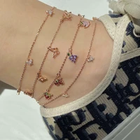4pcsset fashion gold chain butterfly anklets shining colorful ankle bracelets for women girl female summer beach foot jewelry