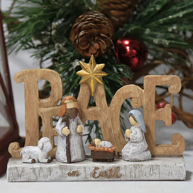 

Украшение в виде сцены Рождества Христова, Винтажная настольная Статуэтка из смолы с рисунком, для дома, гостиной, спальни