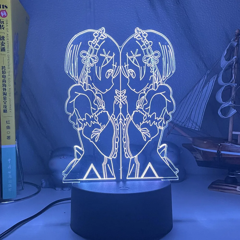 

Аниме 3d лампа Rem и Ram от Re Zero Начальная жизнь в другом мире светильник для спальни Декор подарок на день рождения светодиодный светильник