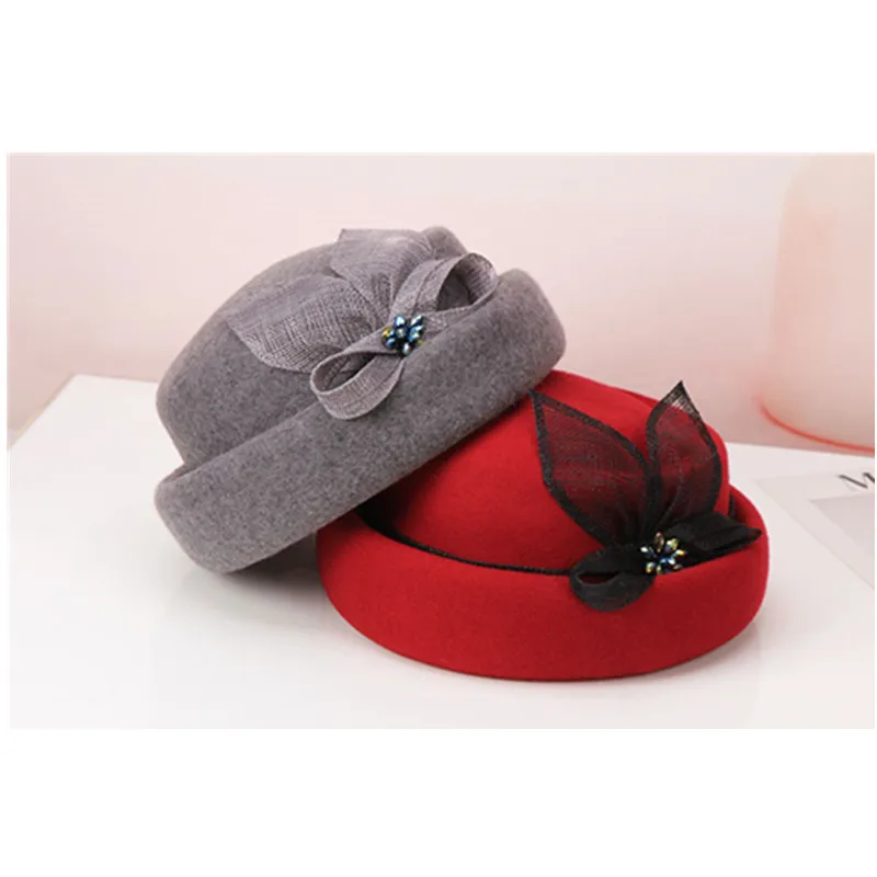 Женская шерстяная шляпа-федора H786 осенне-зимняя шляпа из винтажная фетровая