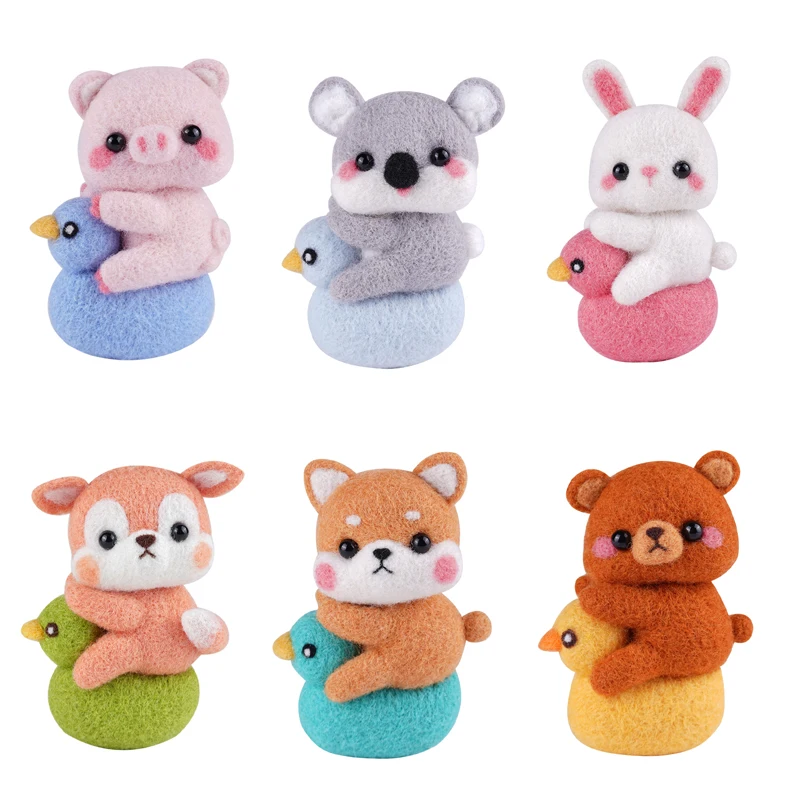 LMDZ 1Pcs Creative Pets Toy Doll Wool Felt Needle Poked Kitting DIY Cute Animal Non-Finished Wool Felting Material for Craftwork