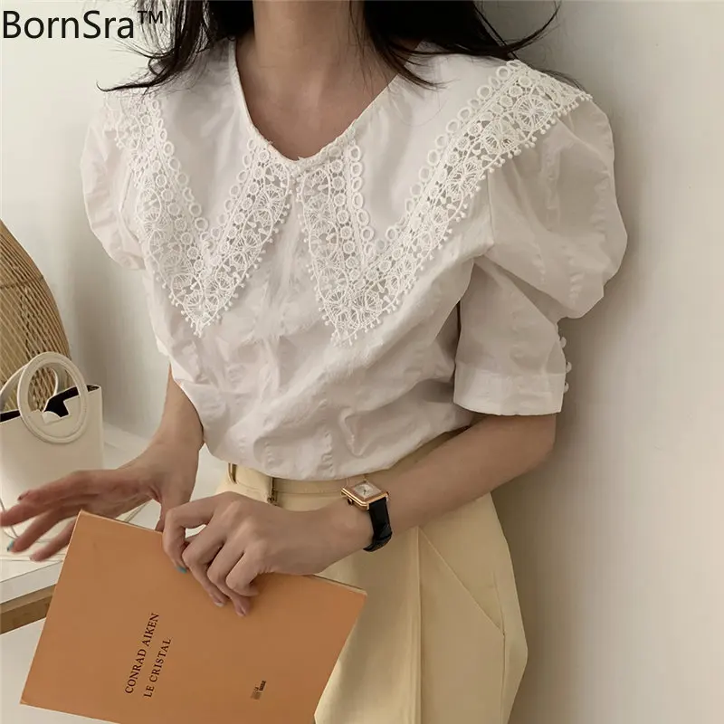 Bonsra Элегантное детское платье с лацканами сплошной Цвет белая рубашка 2020 нежное