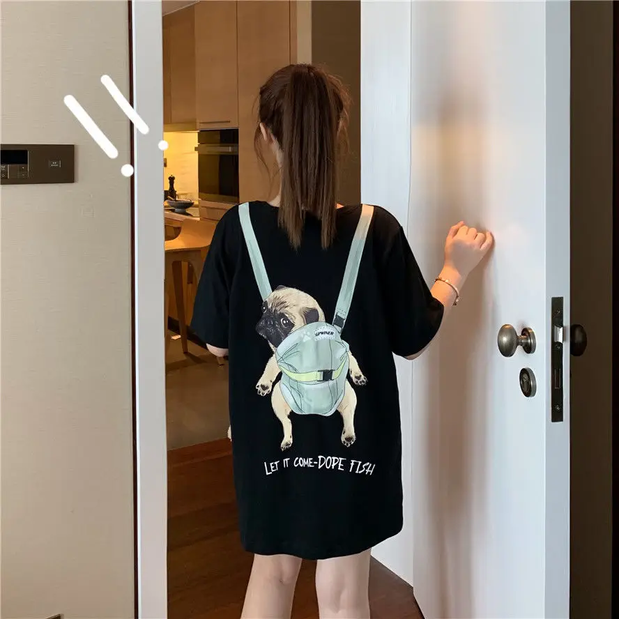 

Casual Dog Printed Tshirt for Women Summer Oversize Tops Y2k Graphic Tee Short Sleeve T-shirt Women's Plus Size Shirt Black
