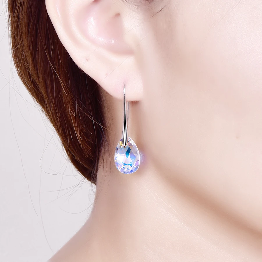 Серьги-капли воды для женщин новые модные Кристаллы от SWAROVSKI серебряный цвет кулон серьги-капельки с имитацией листьев ювелирные изделия подарок для девочки