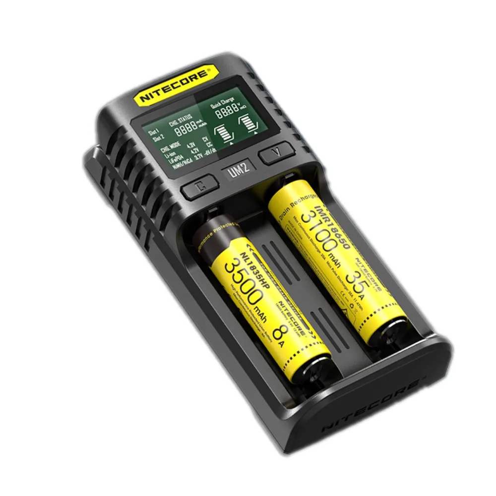 nitecore um2 um4 automatic universal quick charger intelligent usb dual slot charger lcd display li ion imr battery 18650 21700 free global shipping