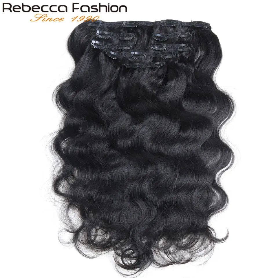 Rebecca Hair 7Pcs/Set 120g Body Wave Remy Clip In Human Hair Extensions Full Head 12-24 Inch Color #1B #613 #27/613 #6/613