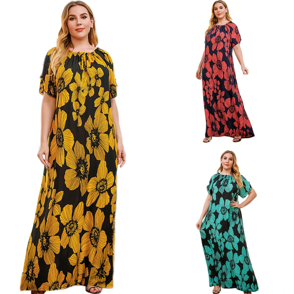 

Women Print Long Dress Kaftan Bohemian Summer Casual Loose Sundress Abaya Plus Size 3XL Muslim Kaftan Dubai Islamic Vestido New