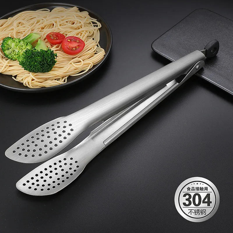 

Stainless Steel Hollow Food Tongs Filter Oil Barbecue Meat Clip Salad Vegetable Clamp with Hanging Hole Kitchen Accessories