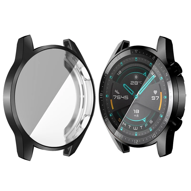 silicone case for huawei watch gt gt2 46mm screen protector plating soft cover case for huawei gt 2 band smartwatch fundas couqe free global shipping