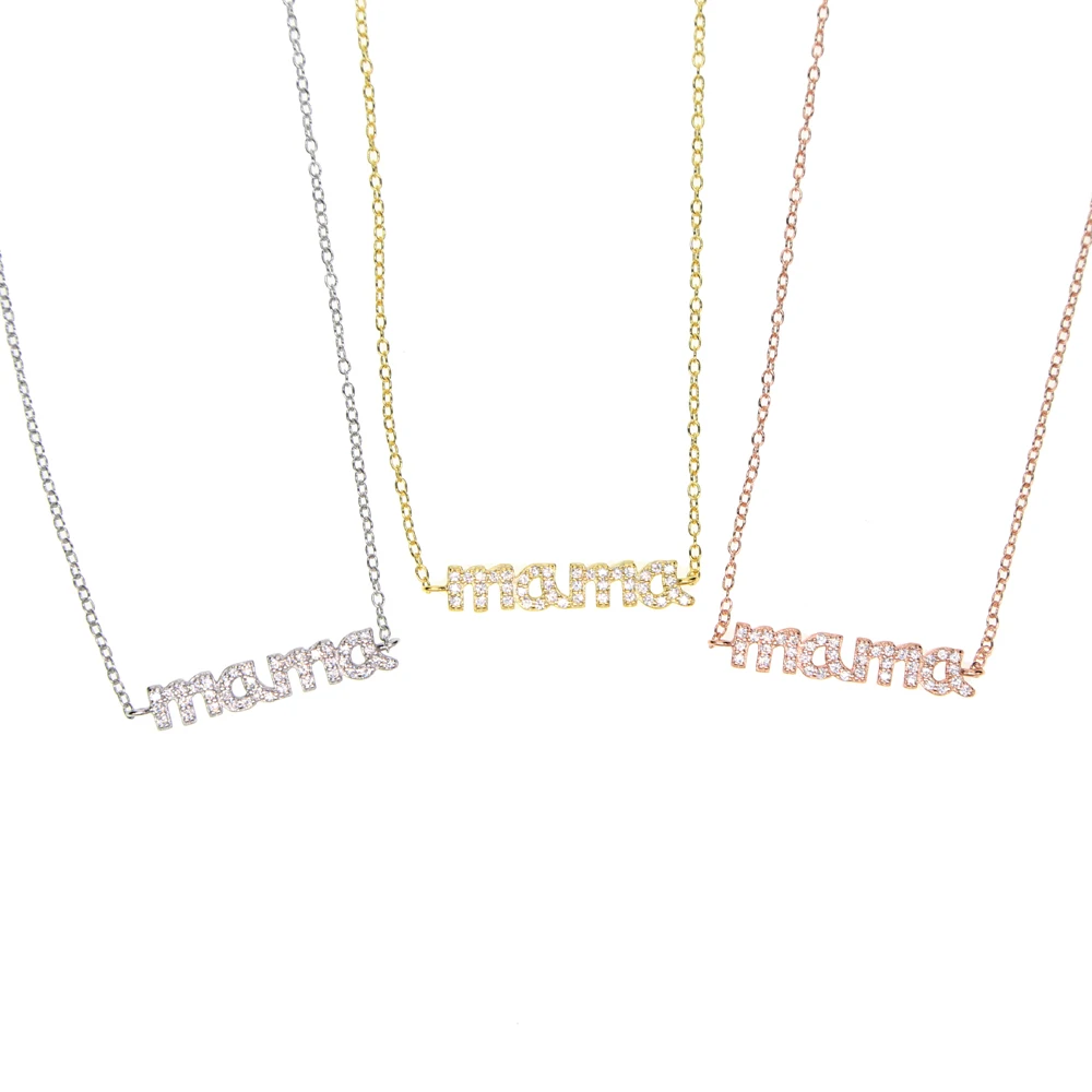 

mother day gift cz mama necklace 100% 925 sterling silver 3 colors delicate pave cz mama charm silver jewelry for mom