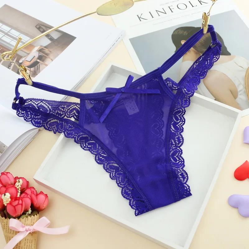 Lace-Trim Ultra-Thin Mesh Transparent Sexy Low-Waist plus Size Thin Drawstring T-Back T-Shaped Panties Women's | Женская одежда