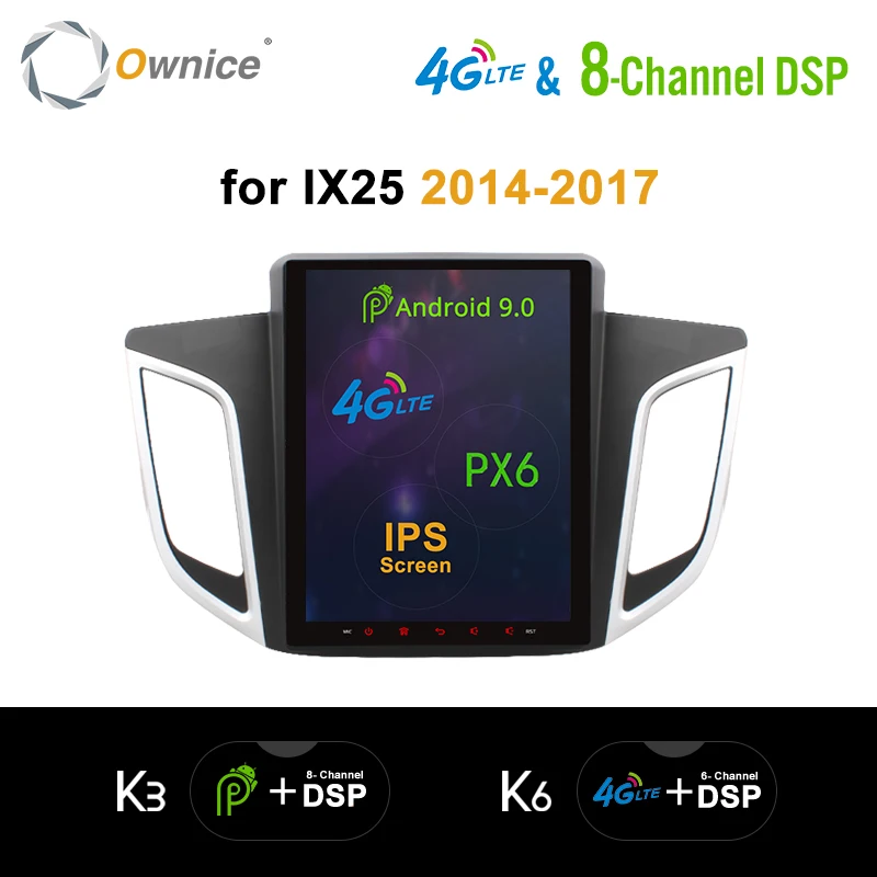 Ownice 8-ядерный PX6 Android 9.0 4G LTE K3 K6 автомобильный DVD-плеер для Hyundai IX25 9 0-2014 2016 64G ROM GPS