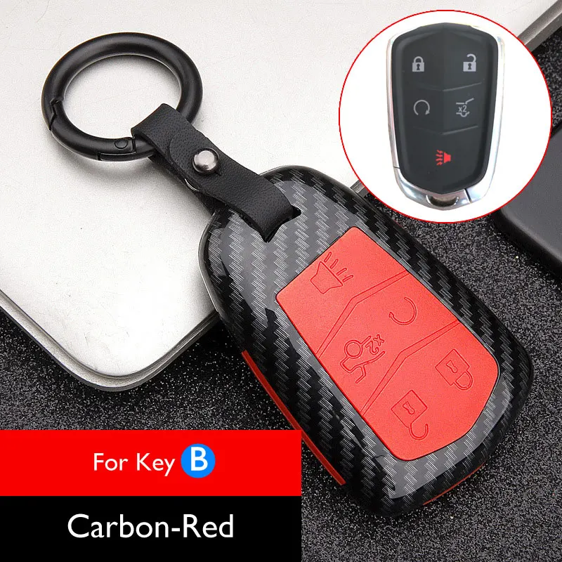 B Carbon-Red Чехол для автомобильных ключей из углеродного волокна для Cadillac SRX CTS ATS XT5 CT6 XTS XT4 4/5 брелок для ключей с кнопками, сумка для ключей, Умный брелок с дистанционным управлением - Название цвета: B Carbon-Red