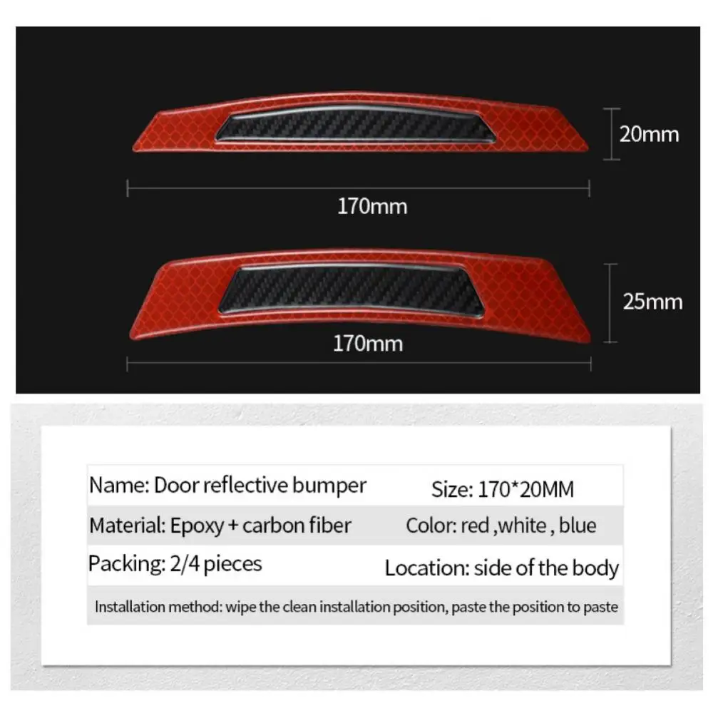 

60% Dropshipping!2/4Pcs Carbon Fiber Adhesive Reflective Car Door Wheel Eyebrow Bumper Protector