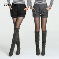 free shipping womens winter shorts girls fashion korea type mid waist slim hip plus size new arrival elegant woolen shorts