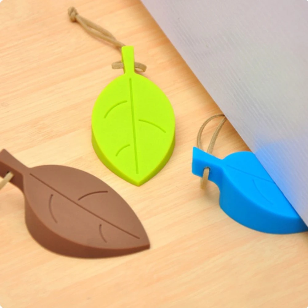 Leaves-Tope de puerta de goma de silicona para ni&ntilde;os, bloques de puerta anticarpeta, tarjeta de seguridad de mano, colgante-1