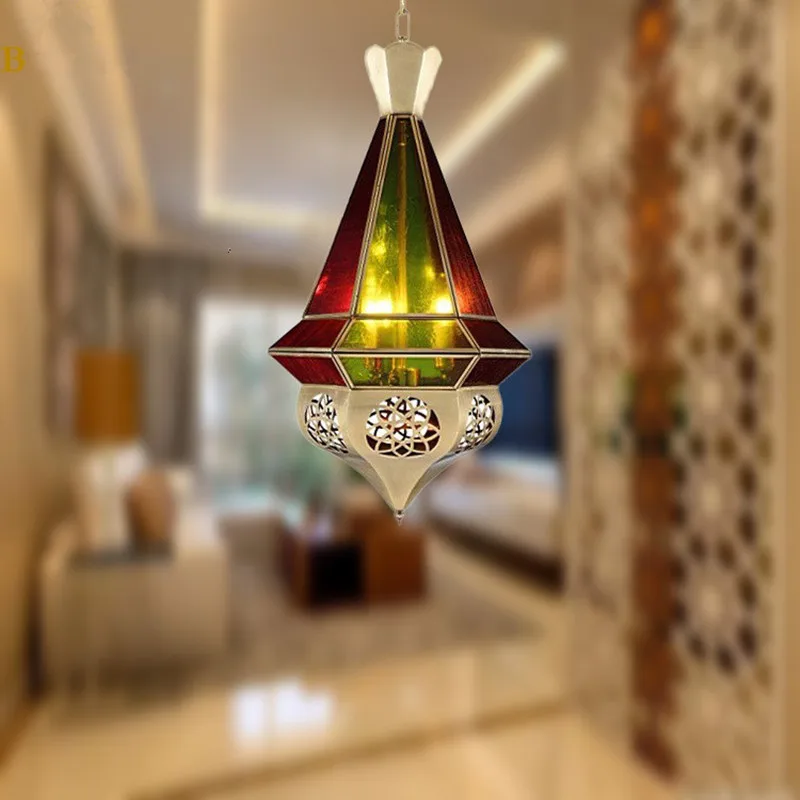 Аравийский Средиземноморский Стиль Медь цветное Стекло светильник Кафе проход