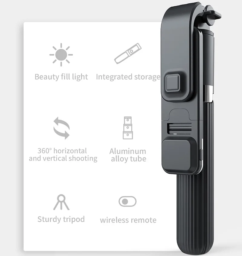 

FANGTUOSI Bluetooth Selfie Stick Monopod mini Tripod With LED Fill Light and Shutter remote For Mobile Phone