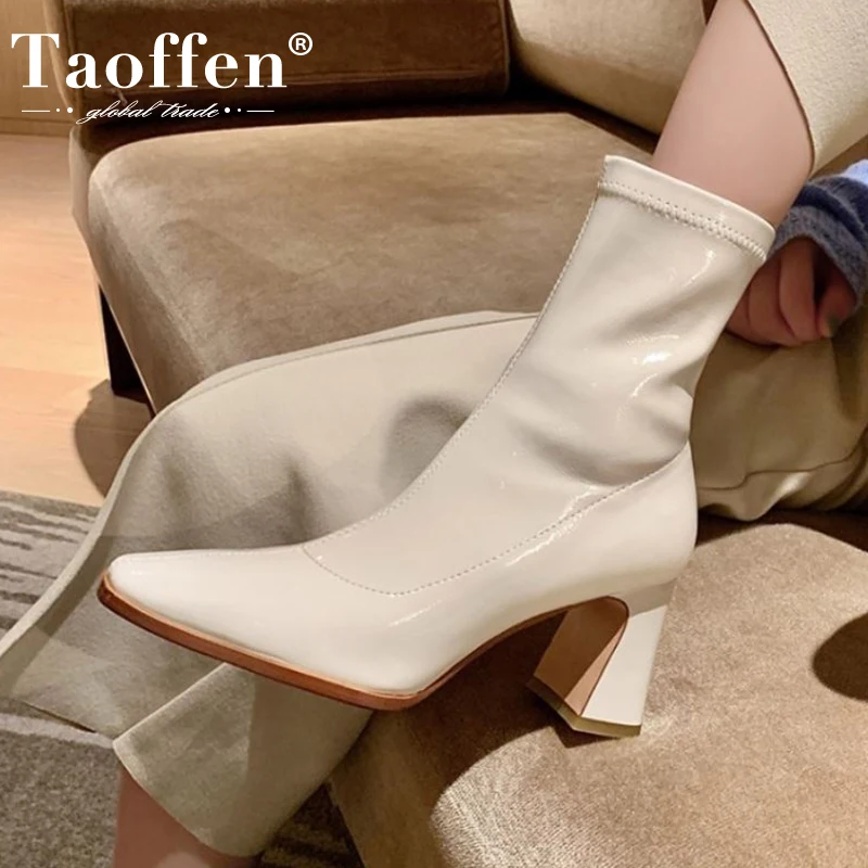 

Женские блестящие вечерние тинки TAOFFEN, зимние праздничные полусапожки размеров 34-39 на высоком каблуке