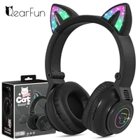 phone wireless headphones with mic pink girls cute cat kids stereo music gamer helmet bluetooth gaming headsets support sd card