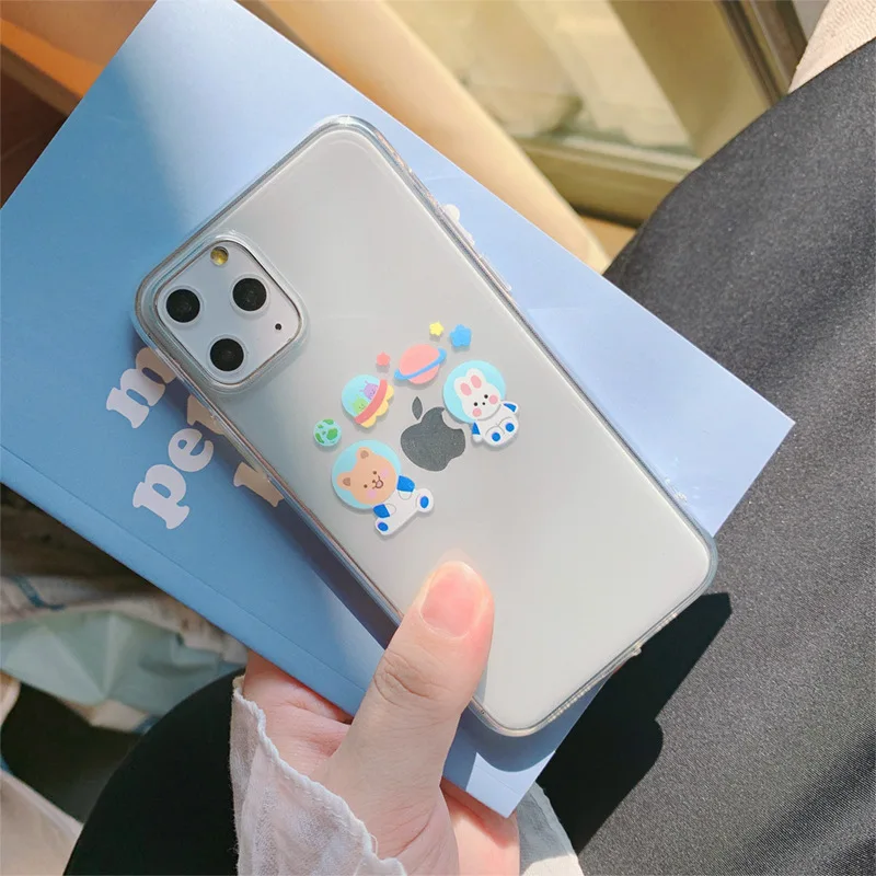 Милый чехол для iPhone 11 Pro MAX X XR с изображением космонавта медведя кролика
