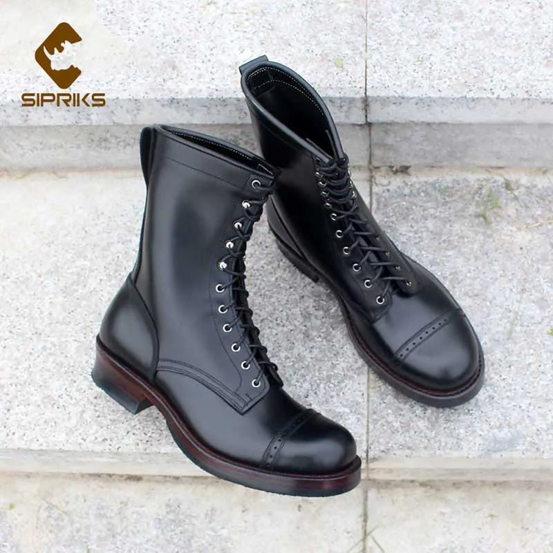 

Мужские ботинки до середины икры Sipriks, из натуральной кожи, с шифоновым покрытием, в британском стиле, мотоциклетные ботинки ручной работы, 45