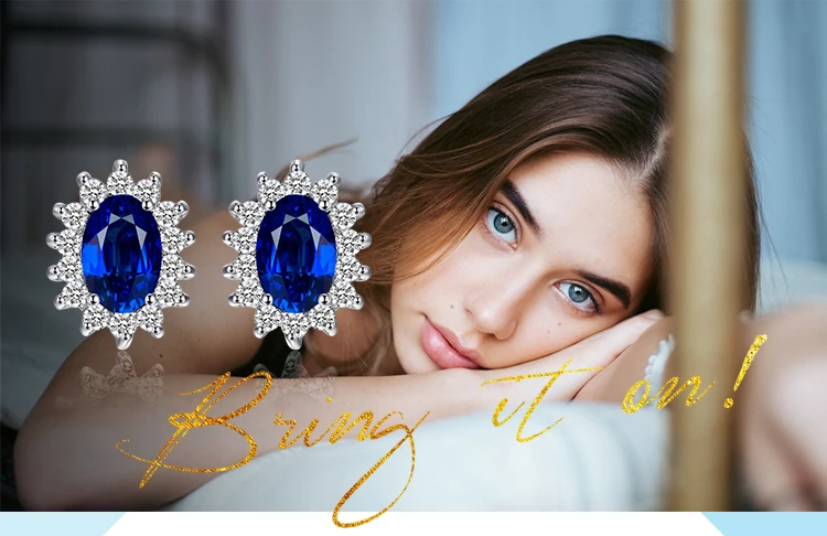 Jewelrypalace 1.5ct Овальный Синий сапфир Серьги Стад стерлингового серебра 925 Мода Принцесса Диана Обручение Свадебные аксессуары